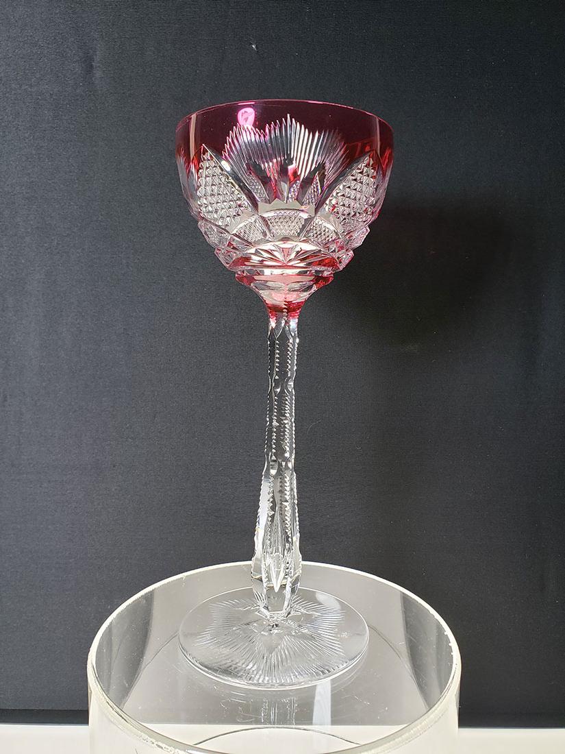 American Brilliant Pd Hock wine stem? Val St Lambert: American Brilliant Period cranberry to clear Hock wine stem? Val St Lambert. Measures 8" Tall.