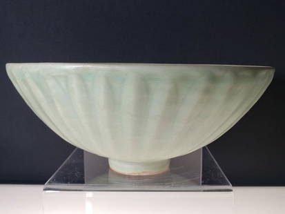 Early Chinese celadon bowl ribbed design Song Dynasty?: Early Chinese celadon bowl ribbed design possibly song dynasty. Measures 8 3/4" D x 4" H.