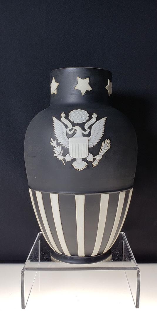 Rare 1850 Adams Black basalt Presidential Seal vase: Rare 1850 Adams Black basalt Presidential Seal Jasper ware vase. Measures 8 1/4" Tall