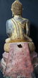 Lg Antique Gilt Bronze Polychrome Temple Buddha 19 C - 12