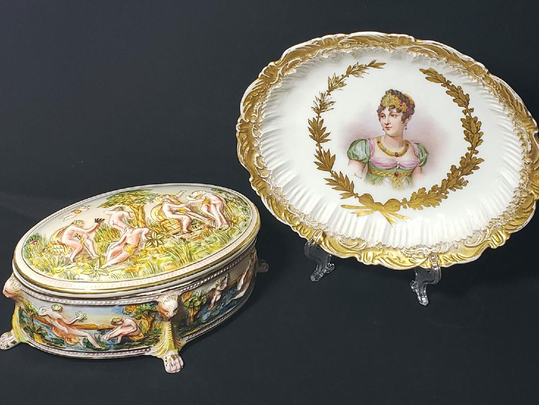 Antique Capodimonte & Sevres Plate / Bowl: Capodimonte & Sevres Plate/Bowl 10" x 8 1/2", 10" x 7" x 6"