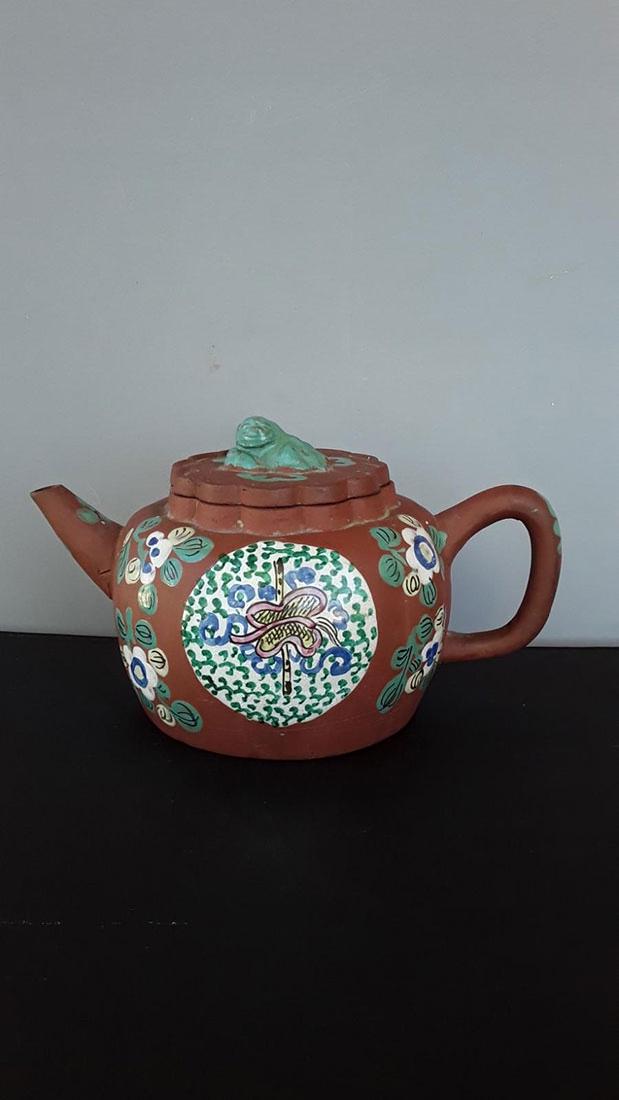 Antique Chinese Enamel Yixing Clay Teapot 19 c: Chinese Enamel Yixing Teapot 19.c. Measures 18 cm x 9.5 cm