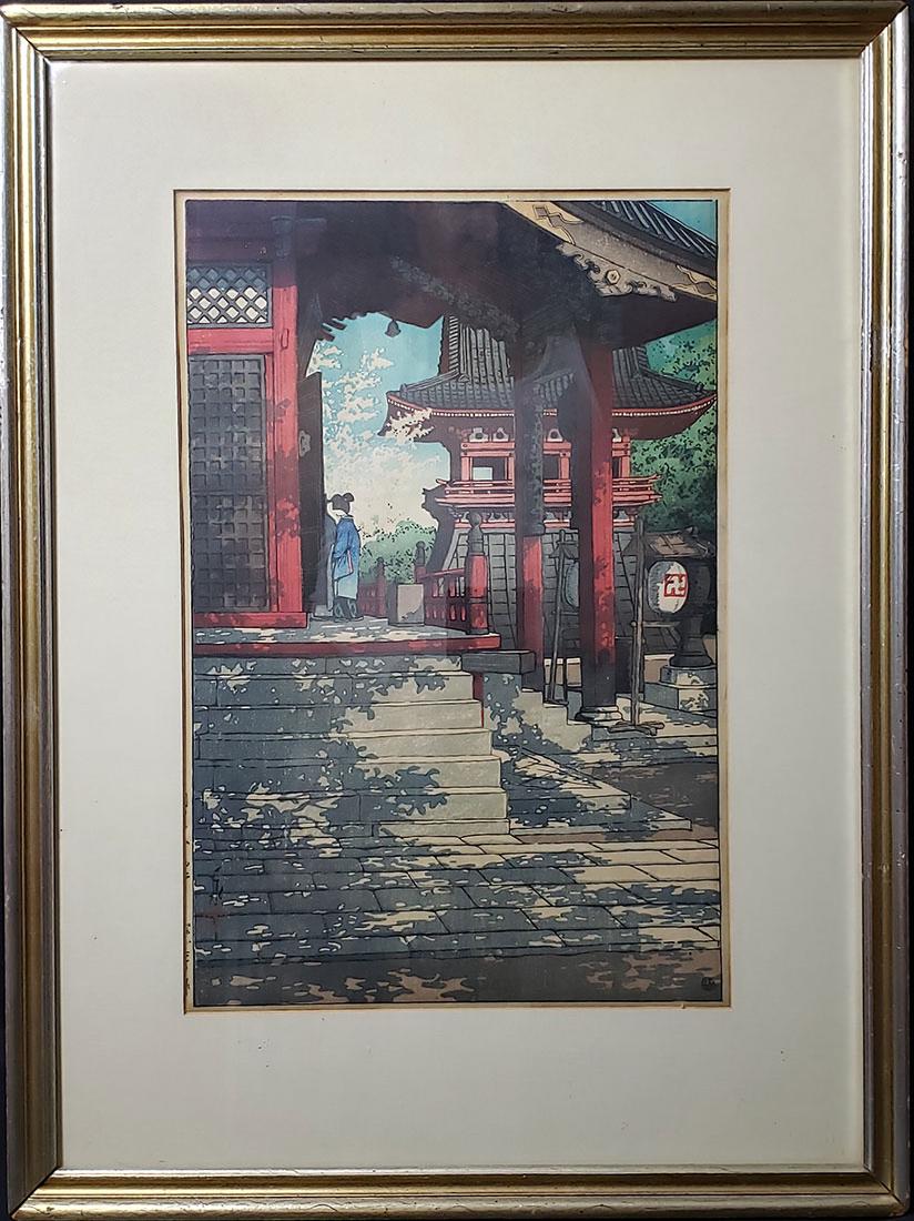 Hasui Kawase Meguro Fudo Temple Woodblock Signed: Hasui Kawase Meguro Fudo Temple Woodblock Signed. Measures 21 1/2" x 16"