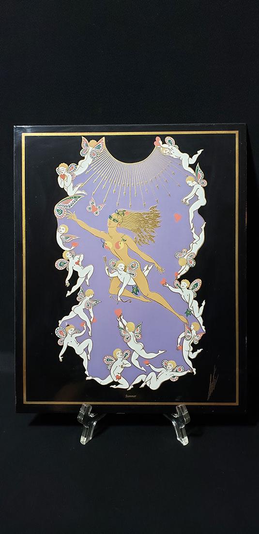 Fine Erte Art Deco Enamel Plaque "Summer Dinner": Erte Art Deco Enamel Plaque "Summer Dinner". Measures 10" x 8 1/2"
