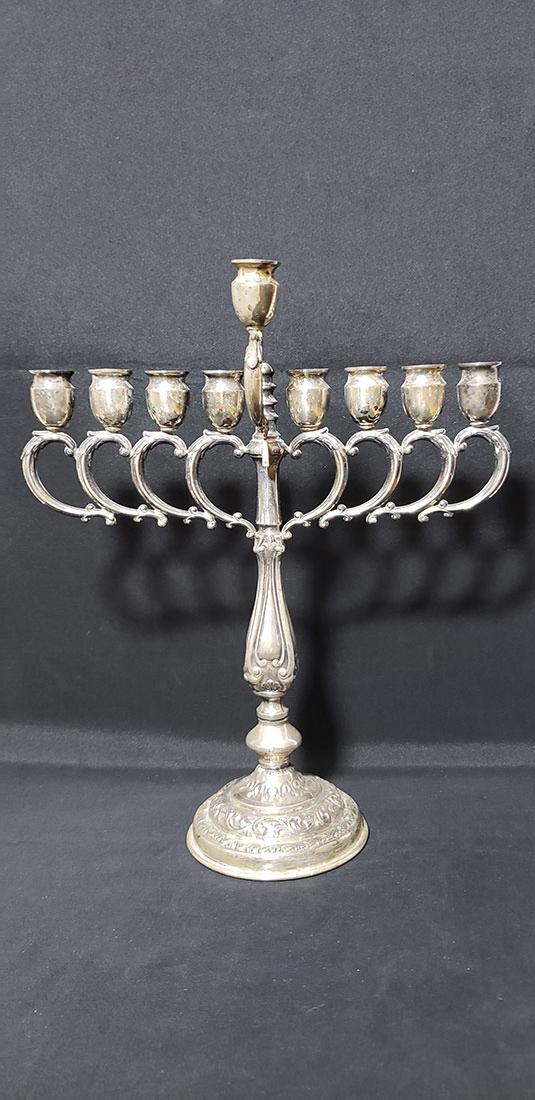 Antique Sterling Silver Menorah: Antique Sterling Menorah> Measures 11 3/4" x 9 1/2"