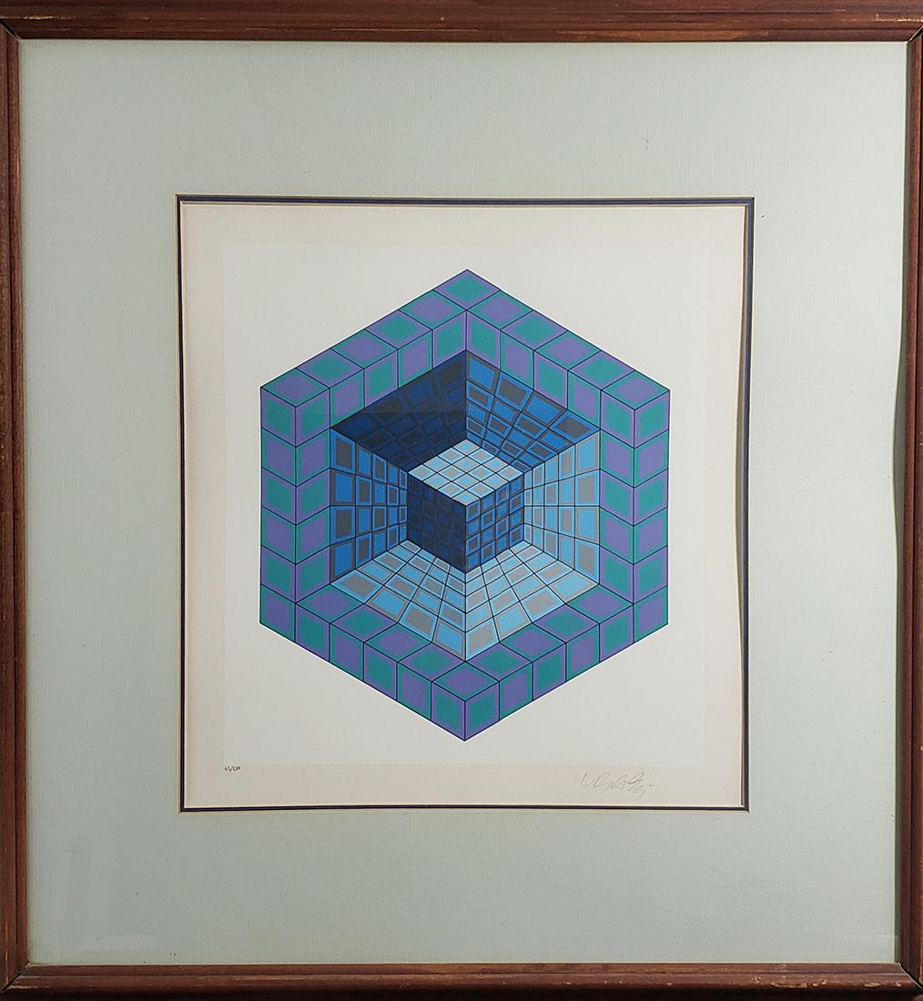 Signed Victor Vasarely Seriagraph Homage To The Hexagon: Victor Vasarely Seriagraph "Homage to the Hexagon" Measures 24" x 25"