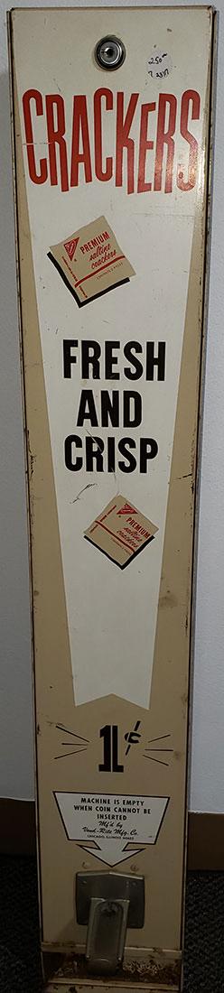Vintage Cracker Dispenser 1 cent: Vintage Cracker Dispenser 1 cent, Vend Rite Mfg. Co. Measures 37 1/2" x 6" x 7"