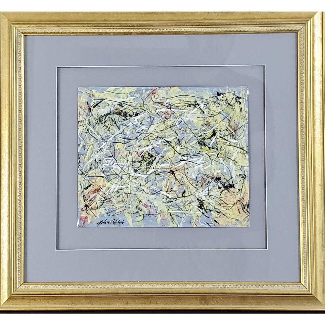 Abstract Painting Signed Jackson Pollock On Paper: Abstract Painting Signed Jackson Pollock On Paper. Frame measures 16.5" x 18" , Art 7 3/4" x 9.5". Provenance: From a private collection OF John Andrisani The Author.THERE IS NO PAPERWORK TO AUTHENTIC
