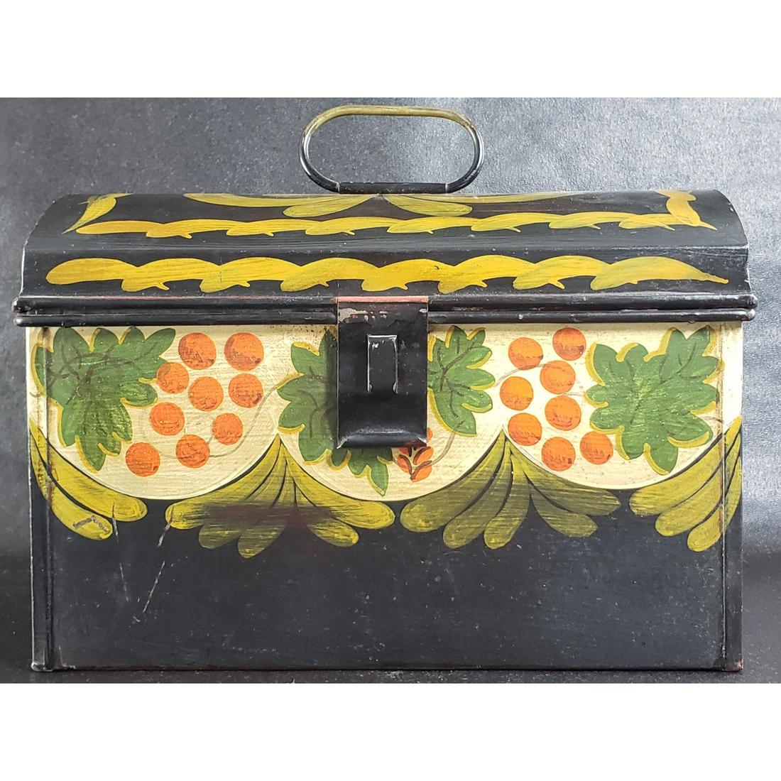 Folk Art Painted Tin Box "Henry Ford Museum Collection": Folk Art Painted Tin Box "Henry Ford Museum Collection". Measures 6.5" x 9 3/4" x 5"