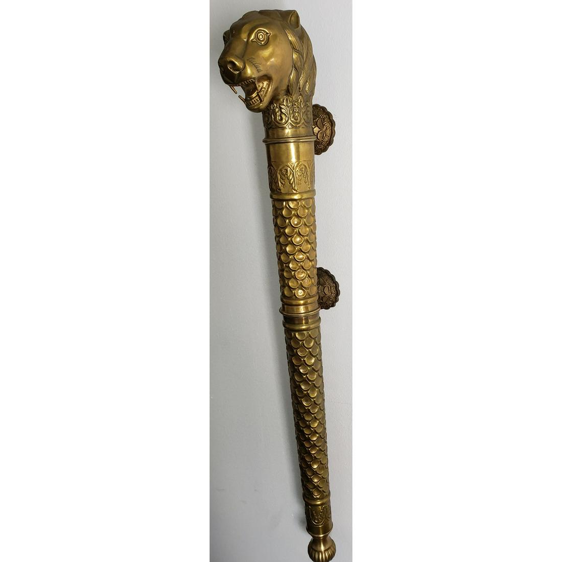 Fancy Antique Lions Head Door Pull / Handle Coat Hook: Fancy Antique Lions Head Door Pull / Handle Coat Hook. Measures 40.5" x 9.5" x 5"