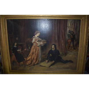 Anton Ramako Austrian Painting Columbus & Isabella: Oil on Canvas Large Austrian Painting "Columbus & Isabella Signed A Ramako 1832 - 1889. Frame measures 38.19" x 50.39". This Painting was relined sometime ago I have some additional pics if necessary.