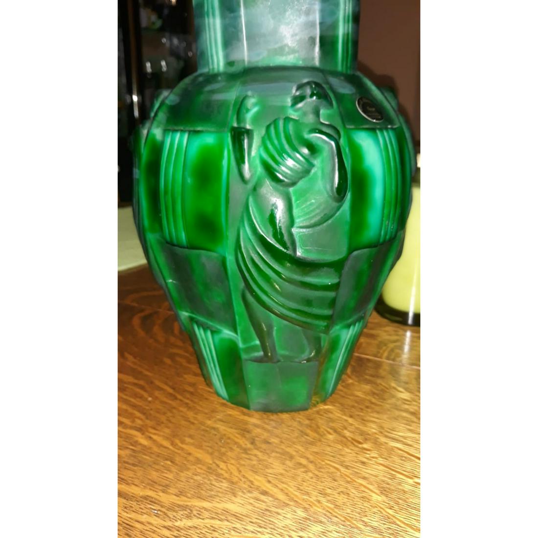 1930 Art Deco Nude Vase Curt Schlevogt By Riedel Glass: 1930 Art Deco Nude Vase Curt Schlevogt By Riedel Glass. Measures 9 3/4" x 6"