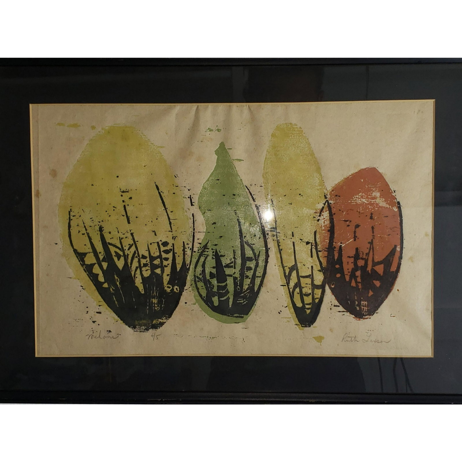 Signed Still Life " Melons" Ruth Layson 4/5: Signed Still Life " Melons" Ruth Layson. Frame measures 14" x 20"