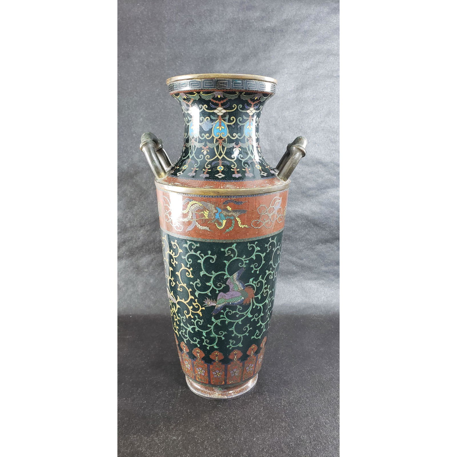 For Auction Two Large Antique Japanese Cloisonne Ornamental Vases