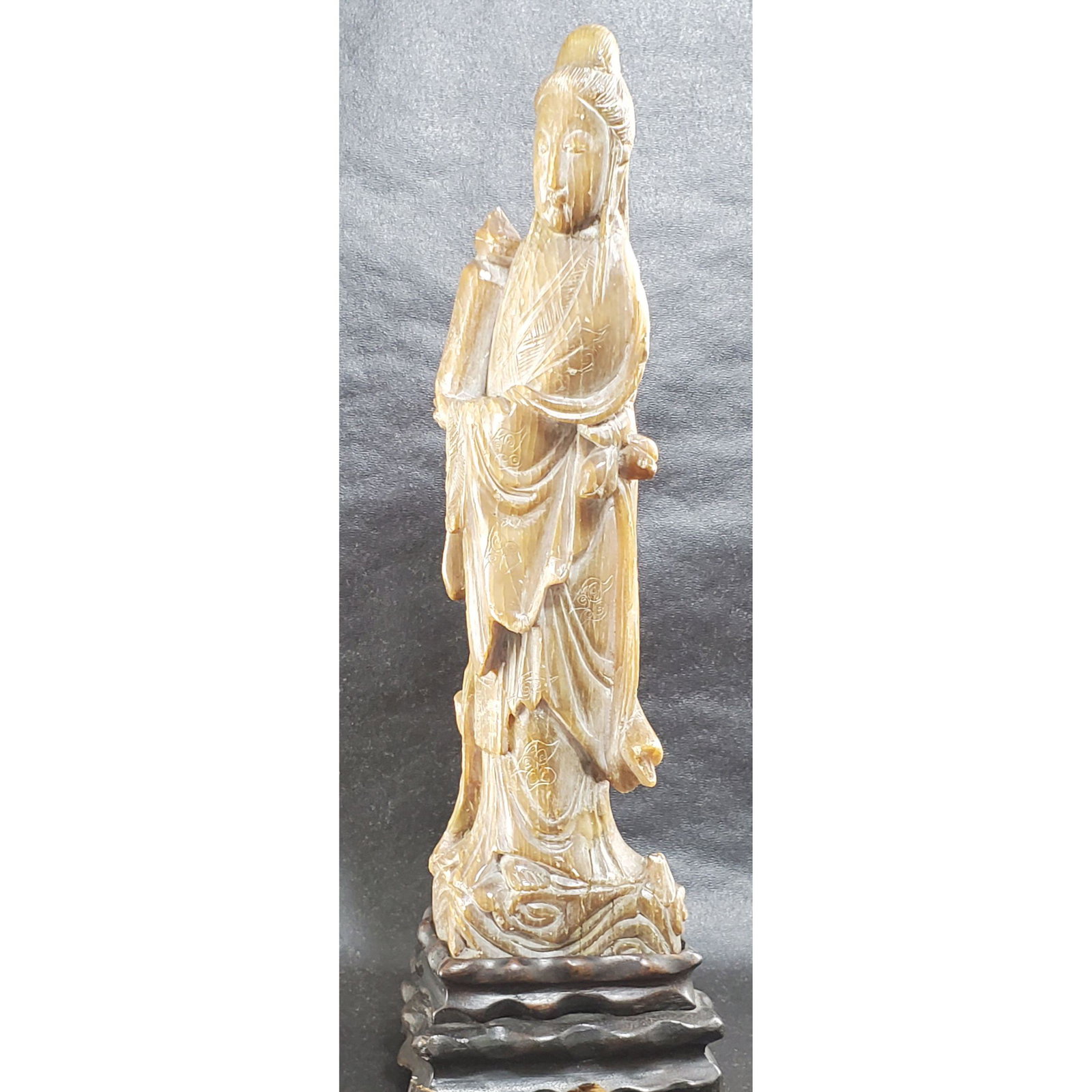 19th Century Chinese Soap Stone Kwan Yin: 19th Century Chinese Soap Stone Kwan Yin / Guan Yin. Measures 14" Tall