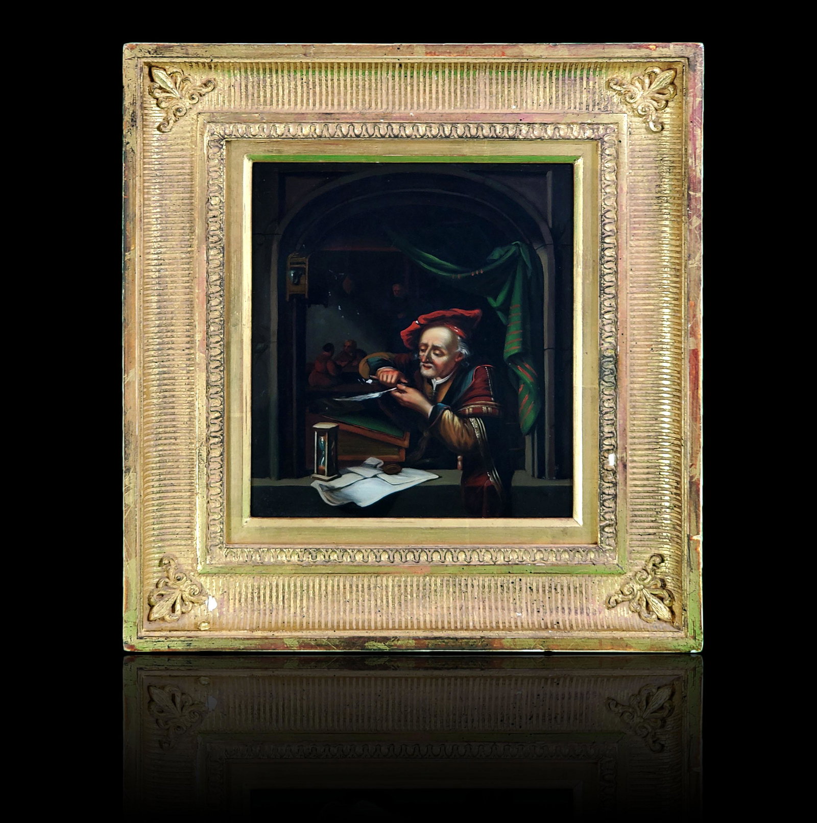 Gerrit Dou 1613 - 1675 "The Scribe Master" oil On Metal: Gerrit Dou 1613 - 1675 "The Scribe Master" oil On Metal. Measures 15" x 14" Frame Only.
