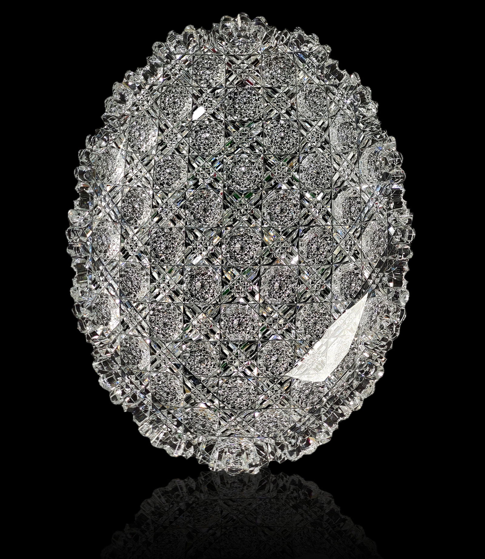 Signed Hawkes triple mitre trellis cut glass oval tray Nov 16, 2019