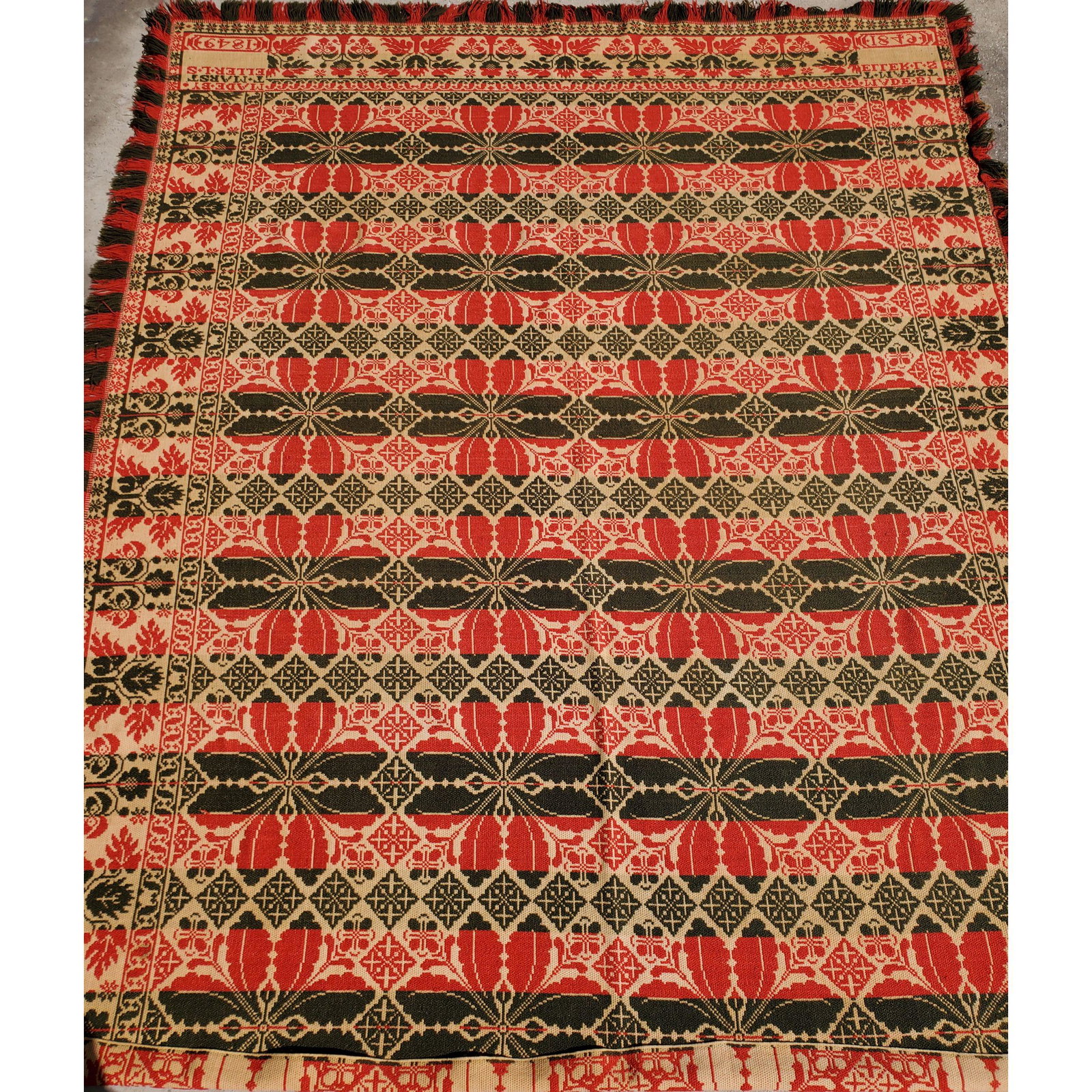 Antique coverlet signed 1849 T Marst Eller L.S: Antique coverlet signed 1849 T Marst Eller L.S. Measures 79" x 99".