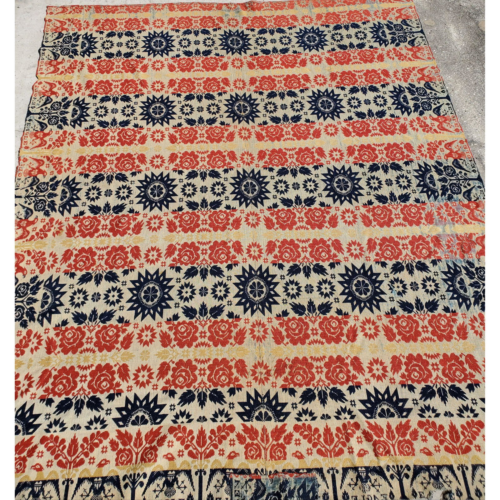 PENNSYLVANIA Signed & Dated JACQUARD Coverlet 1839: Rare Antique coverlet signed Martin B Breneman Washington Township York County PA 1839, Jacob Y Bushey. Measures 75" x 87"