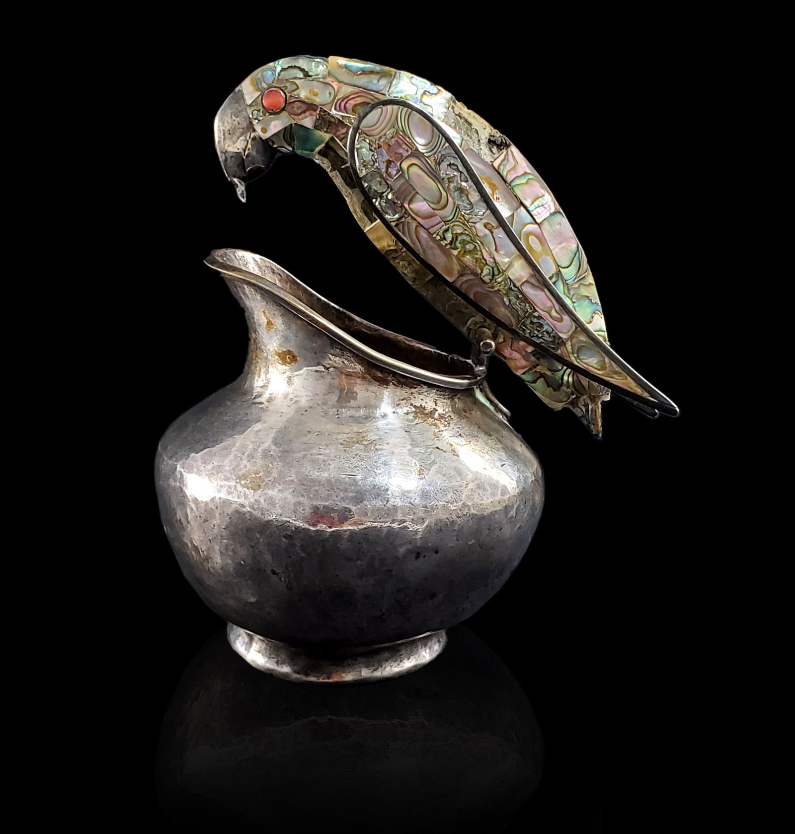 Los Castillos Mexico Sterling Silver Creamer W/ MOP: Los Castillos Mexico Sterling Silver Creamer with Mother Of pearl Handle. Measures 6" Tall, 313 Grams