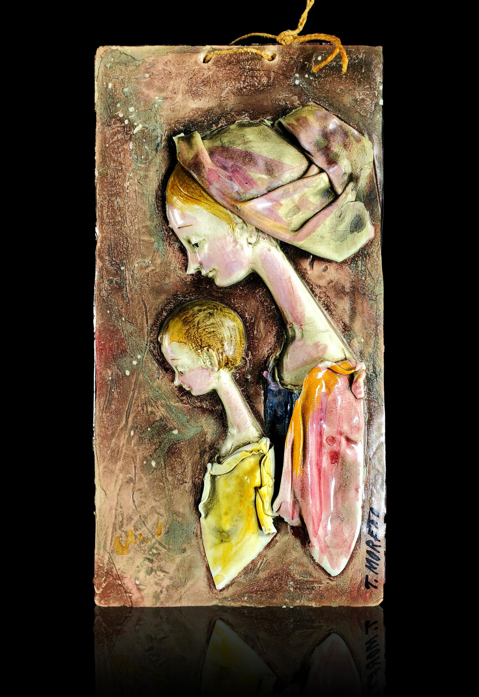 Signed T Moretto Art Sculpture 1929-2011: Signed T Moretto, Toni (Italian, 1929 – 2011) Art Sculpture of a mom and child. Measures 6 3/4" x 3.5"