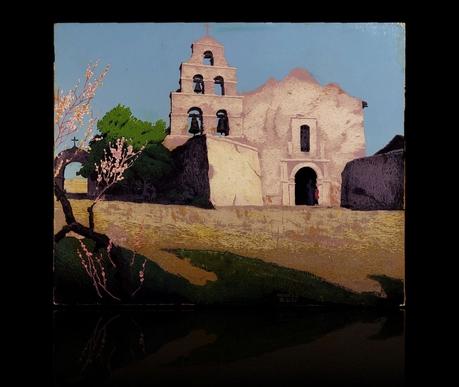 Original signed Conrad Buff 1886-1975 painting"MISSION": Original signed Conrad Buff 1886-1975 painting"MISSION" unframed. Measures 16" x 20".Biography Conrad BuffBiography from the Archives of askARTBiography photo for Conrad BuffBorn in Speicher, Switzerl