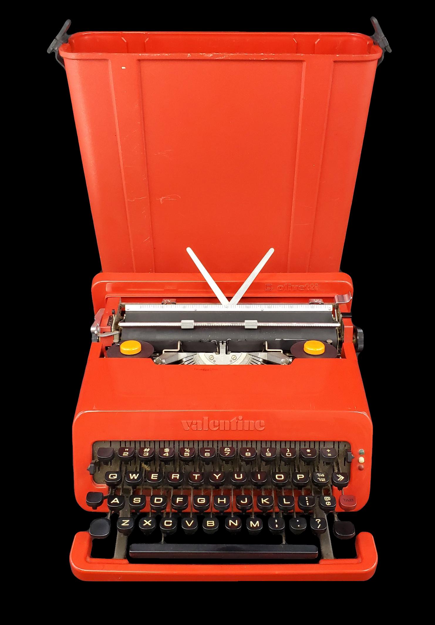 valentine typewriter olivetti 1969 RETRO: Ettore Sottsass Valentine typewriterOlivetti Valentines Typewriter, very clean and works.Ettore Sottsass Valentine typewriterOlivettiItaly, 1969plastic, enameled metal13.5 w x 15.5 d x 4.5 h inchesSig