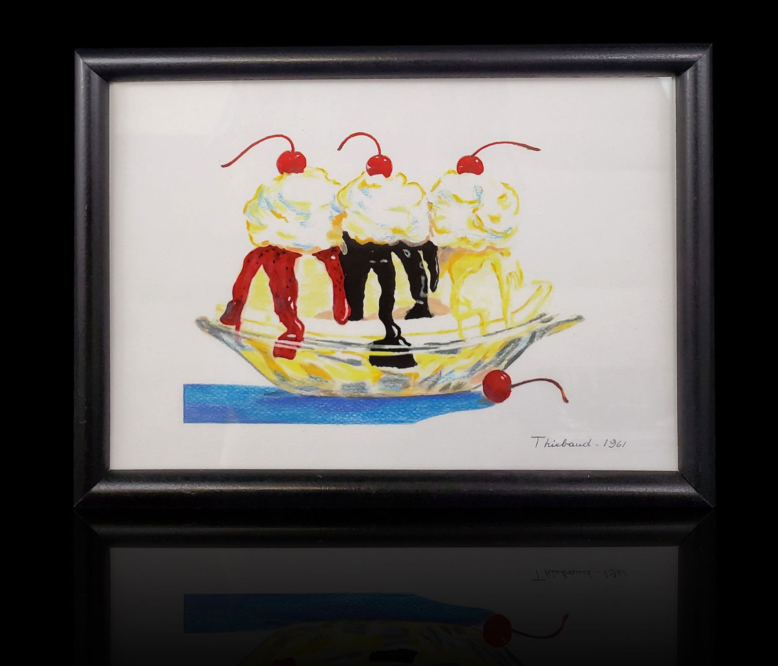 ICE CREAM Watercolor signed Thiebaud 1961: "Ice Crean", signed Thiebaud and dated 1961, a watercolor, approx. 7 3/4" X 11". Attributed to Wayne Thiebaud (Born 1920)Wayne Thiebaud is active/lives in California, Arizona. Wayne Thiebaud is known