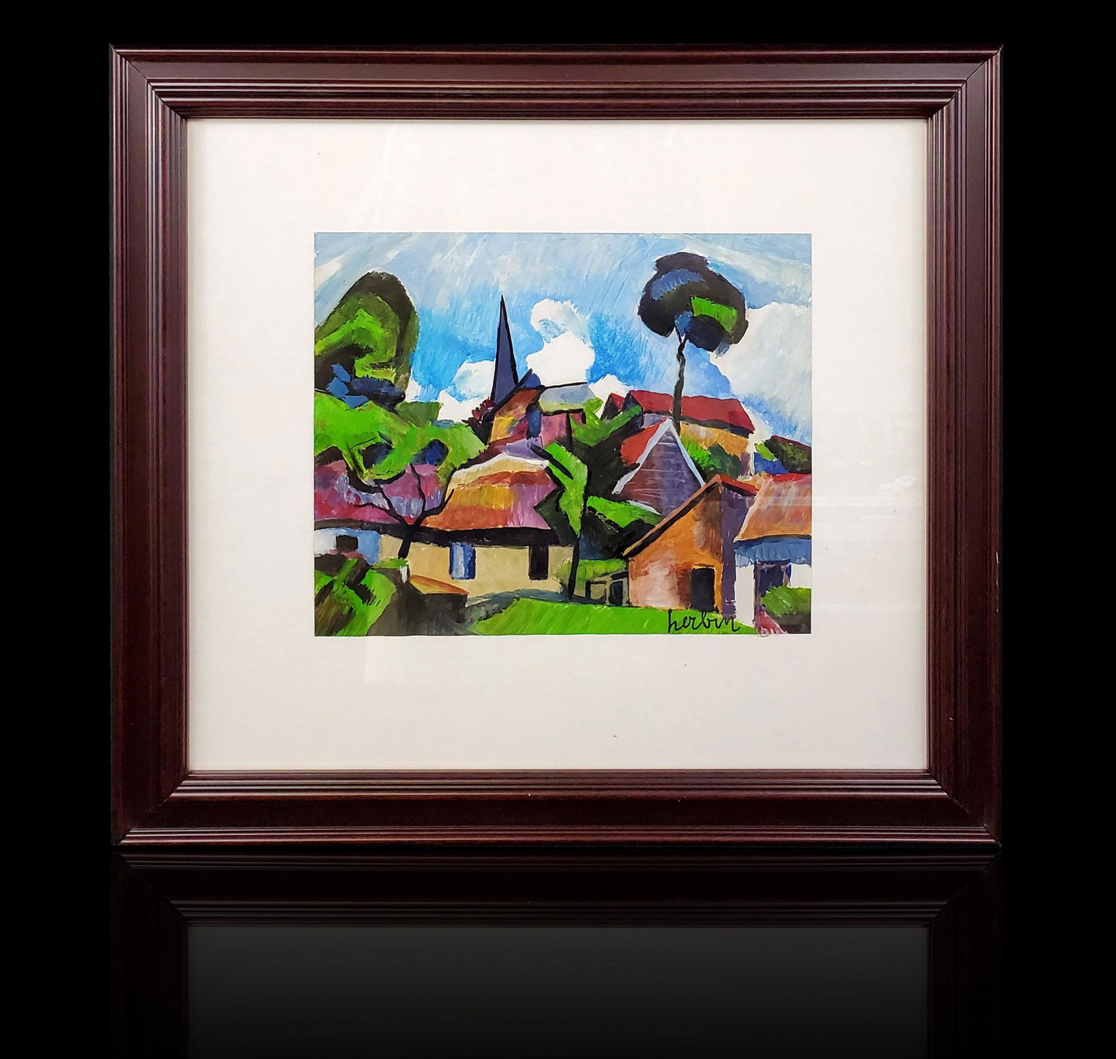 Townscape Landscape Cubist Painting Signed Herbin: Townscape Landscape Cubist Painting Signed Herbin oil on paper, approx. 9 1/2" X 8".Auguste Herbin (1882-1960)Auguste Herbin was active/lived in France. Auguste Herbin is known for cubist, geometric a