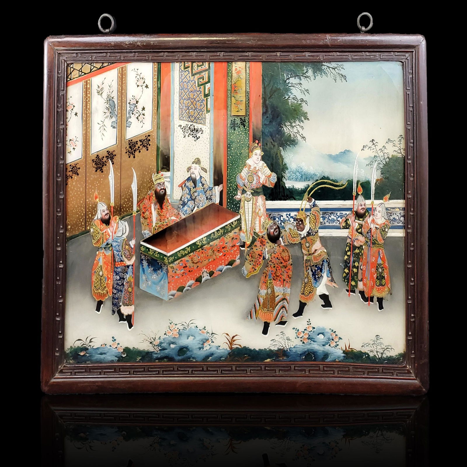 18-19th c Chinese reverse painting w/  figures rosewood (1 of 20)