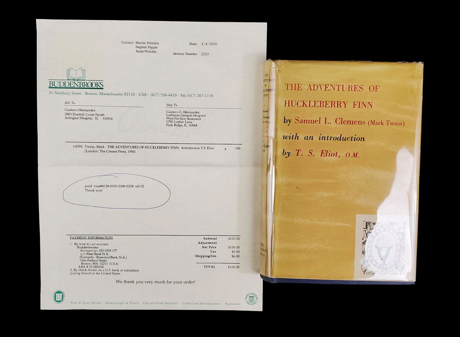 T.S Eliot,1st EDITION Mark Twain 1950 The Adventures Of (1 of 8)