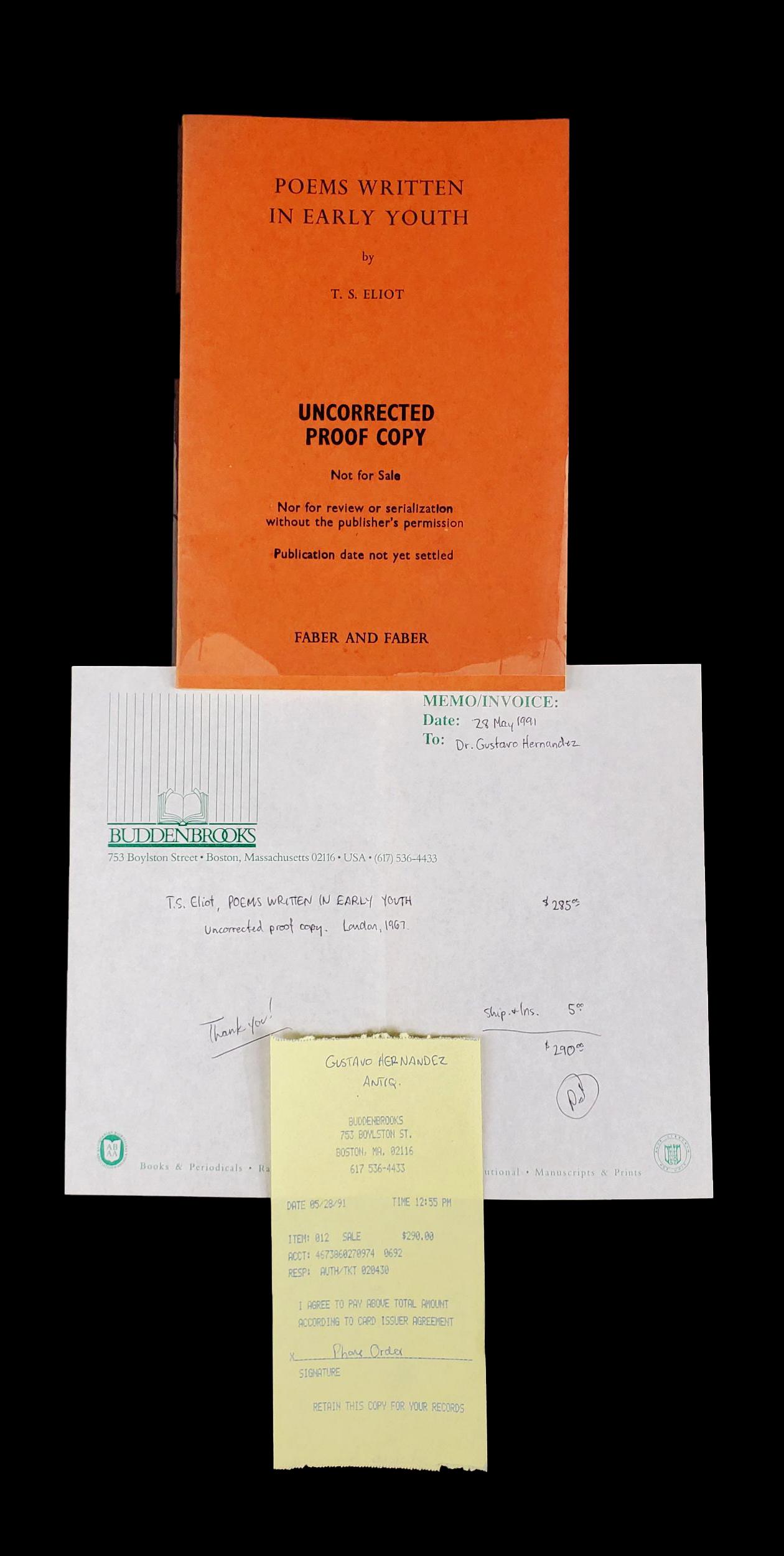 T.S Eliot, Uncorrected Proof Copy 1967 Poems written (1 of 11)