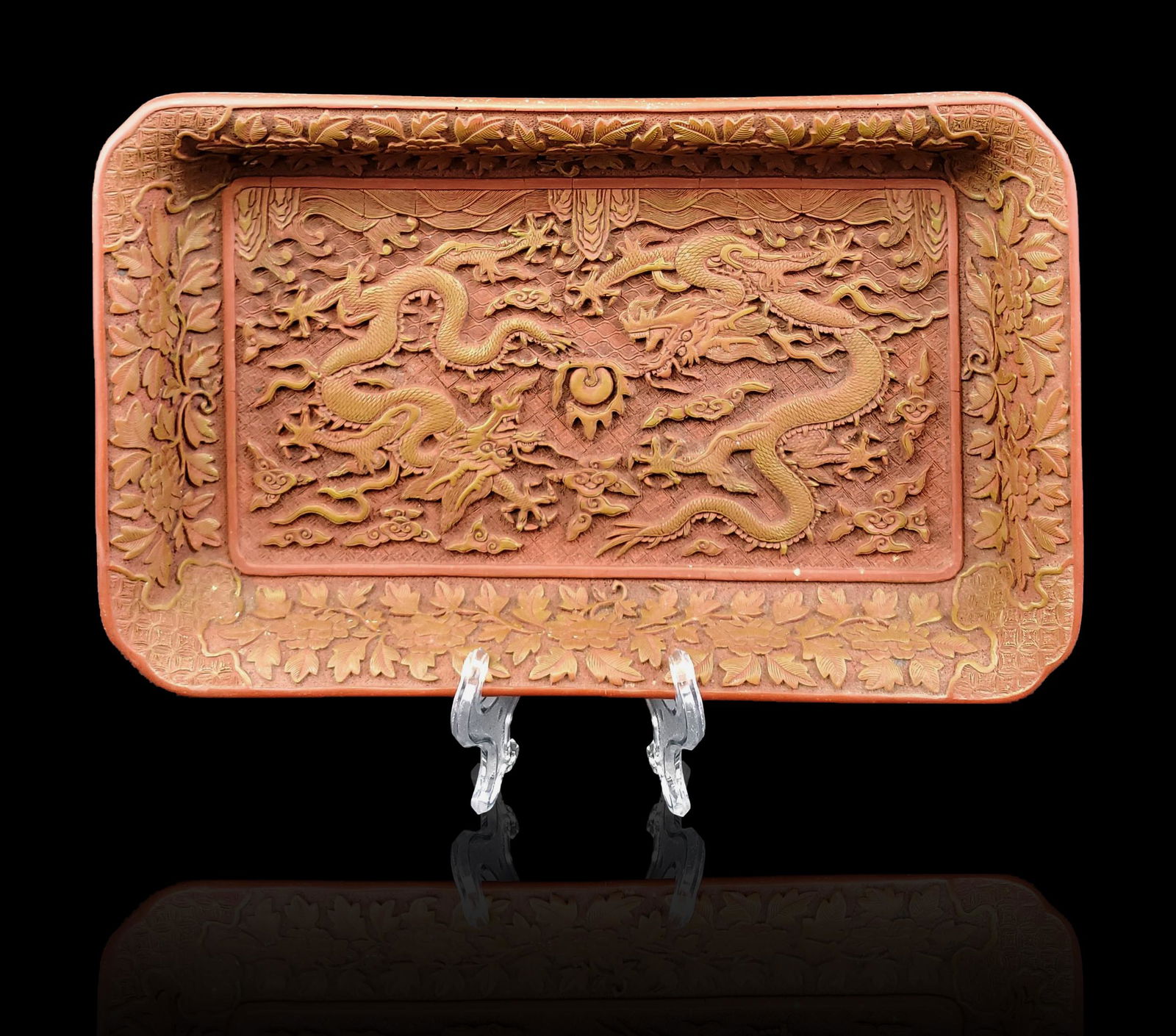 A Chinese Cinnabar Style Dragon Platter RESIN (1 of 11)