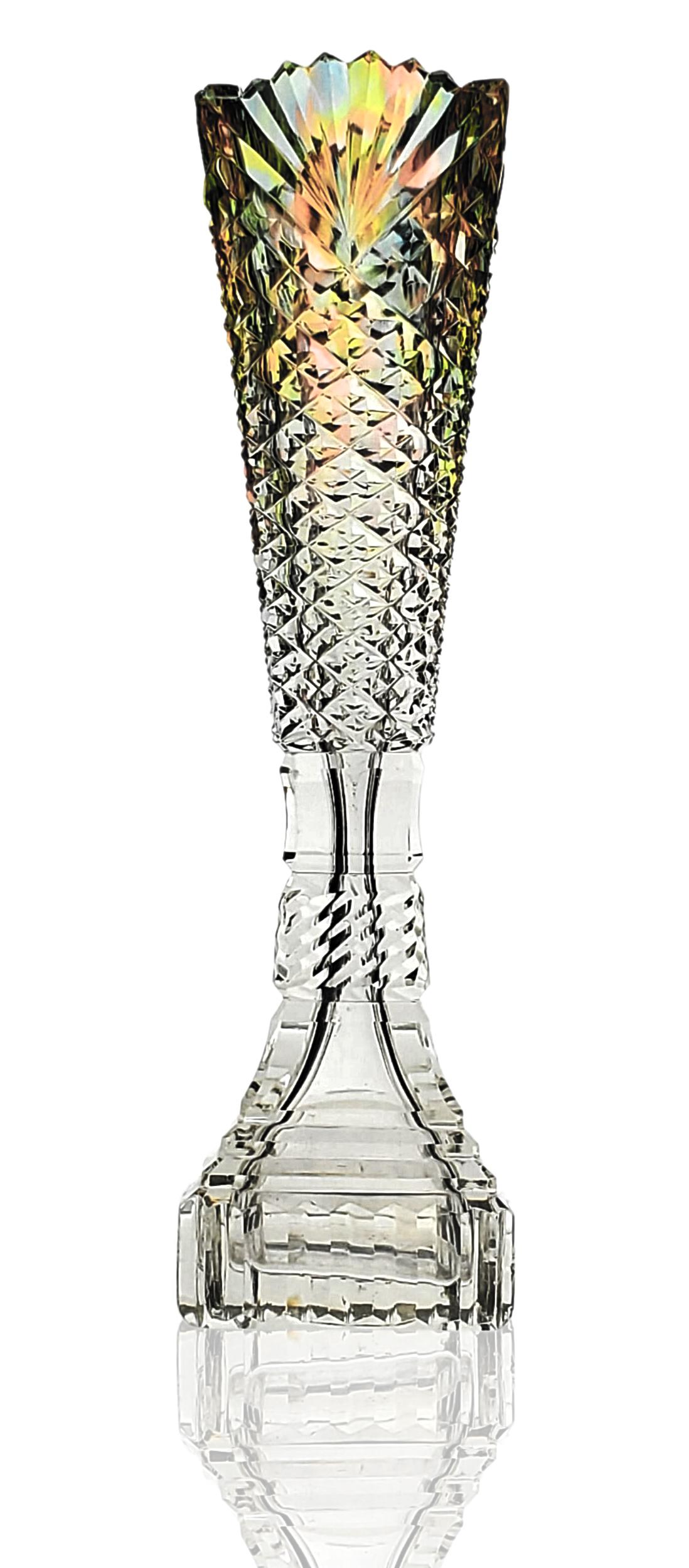 Cut glass Bud Vase Rainbow colors cut in Strawberry (1 of 12)