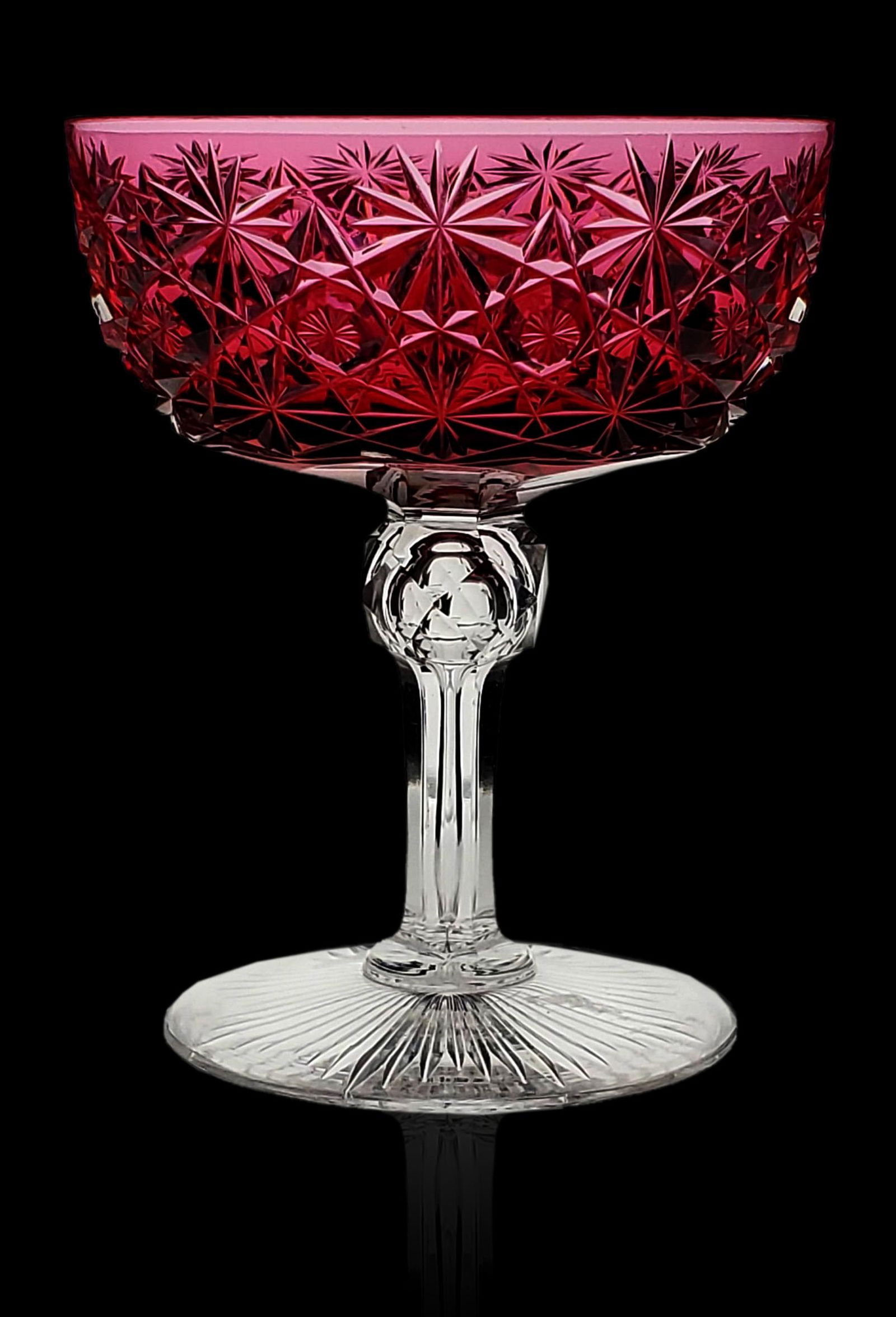 ABP cut glass saucer champagne Hawkes cased cranberry (1 of 8)