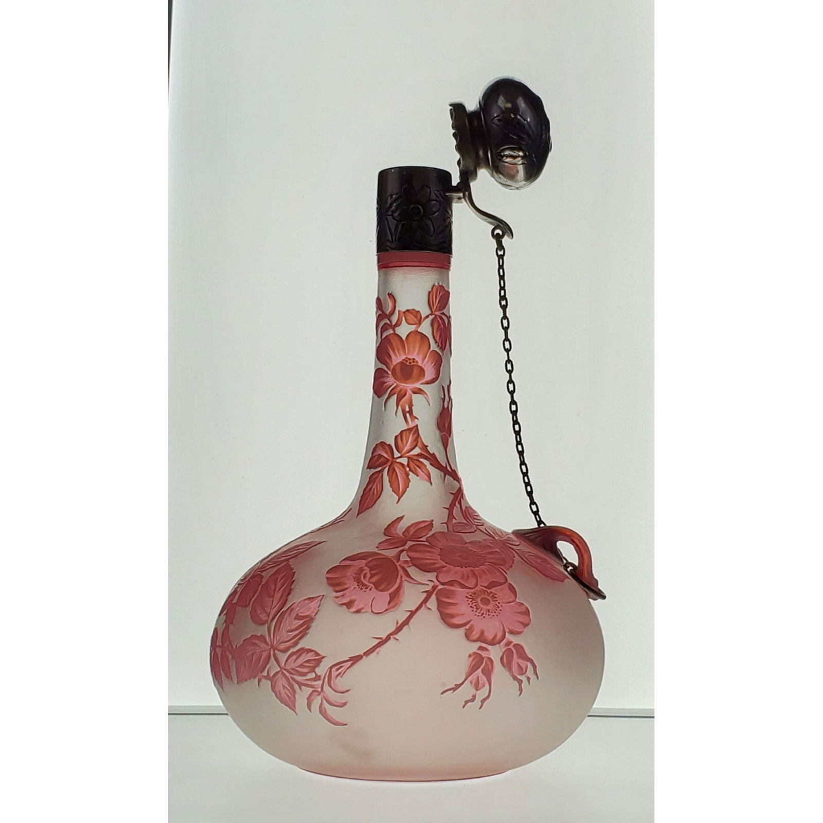Rare THOMAS WEBB Cameo Art Glass Decanter, GORHAM Sterl (1 of 20)