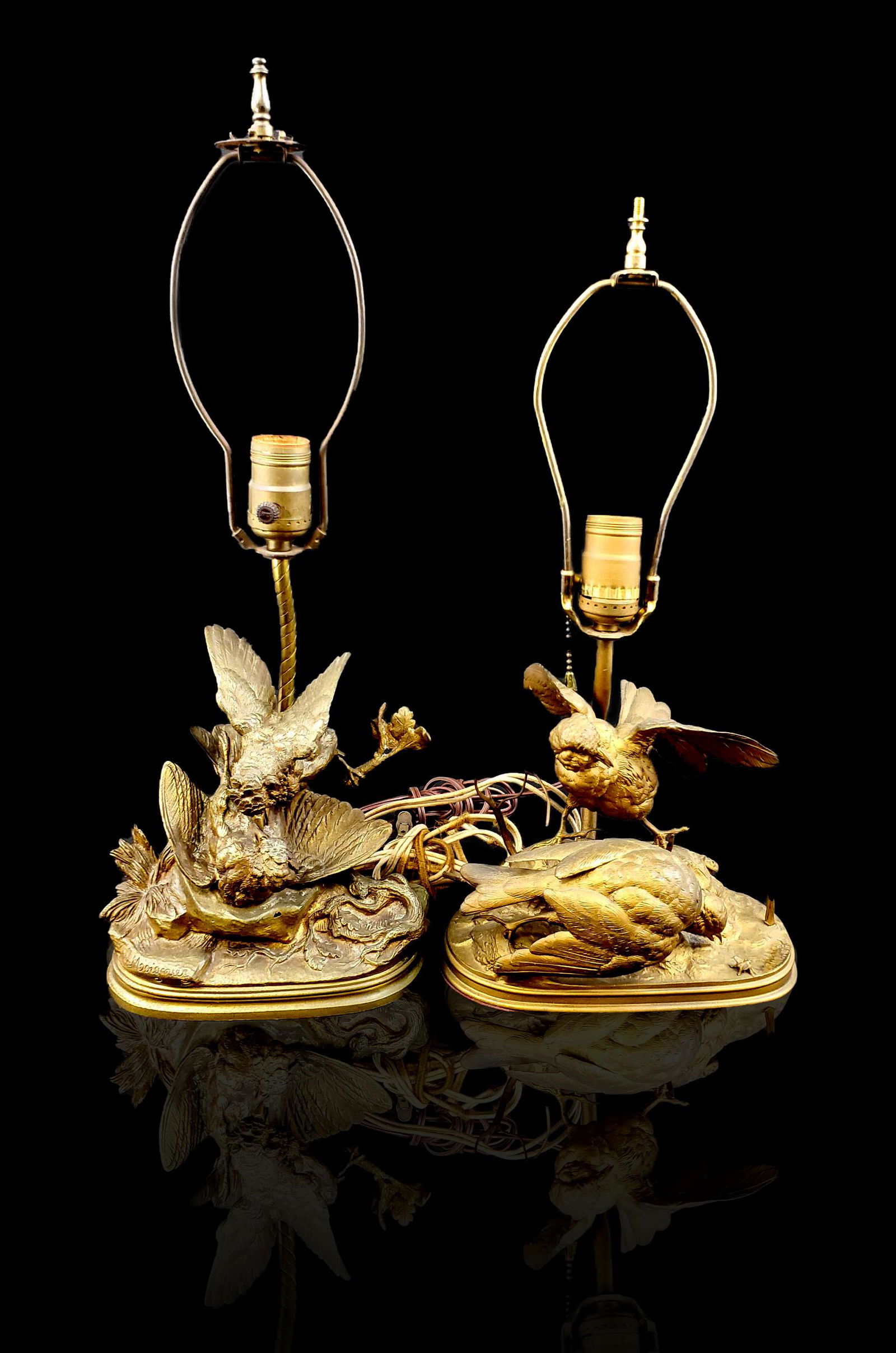 2 bronze bird lamps signed (1 of 16)