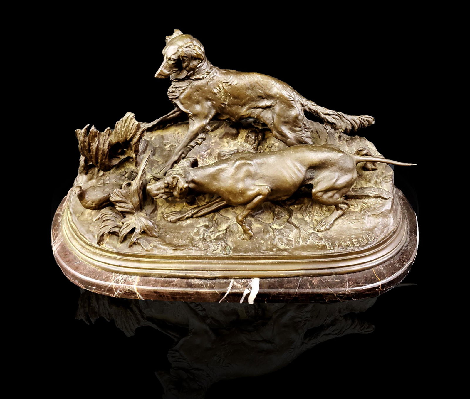 Antique Bronze Signed "P.J. Mene"  Dogs hunting Quails (1 of 13)