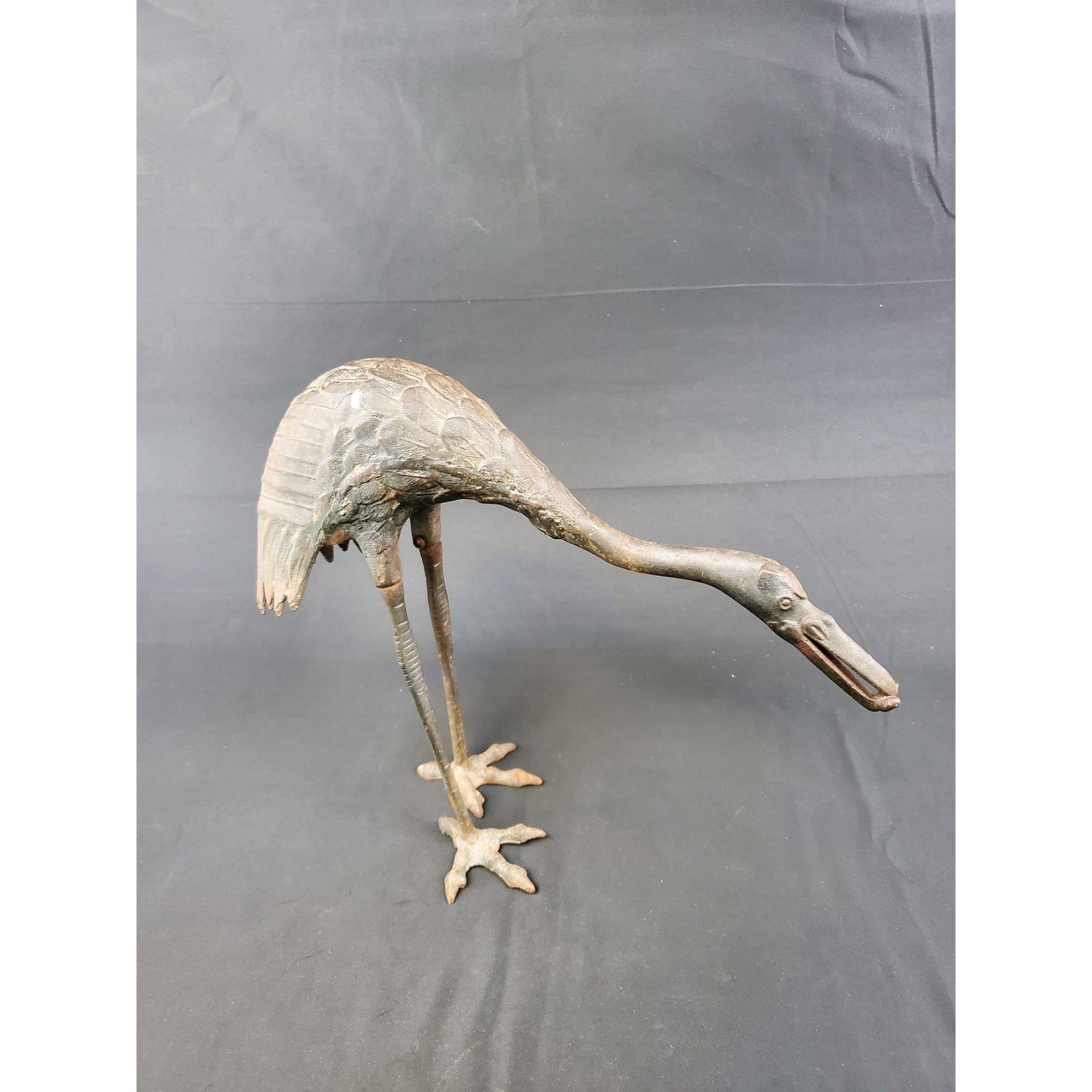 19th century Japanese Cast Iron Crane Meiji Period: 19th Century Japanese Cast Iron Crane Meiji Period. Measures 13" x 15"