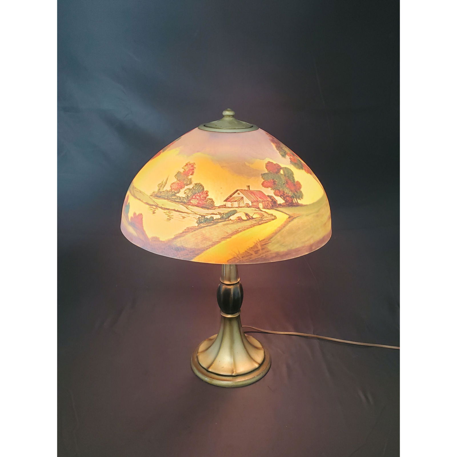 Signed Jefferson Table Lamp Reversed Painted Ca 1920 (1 of 18)