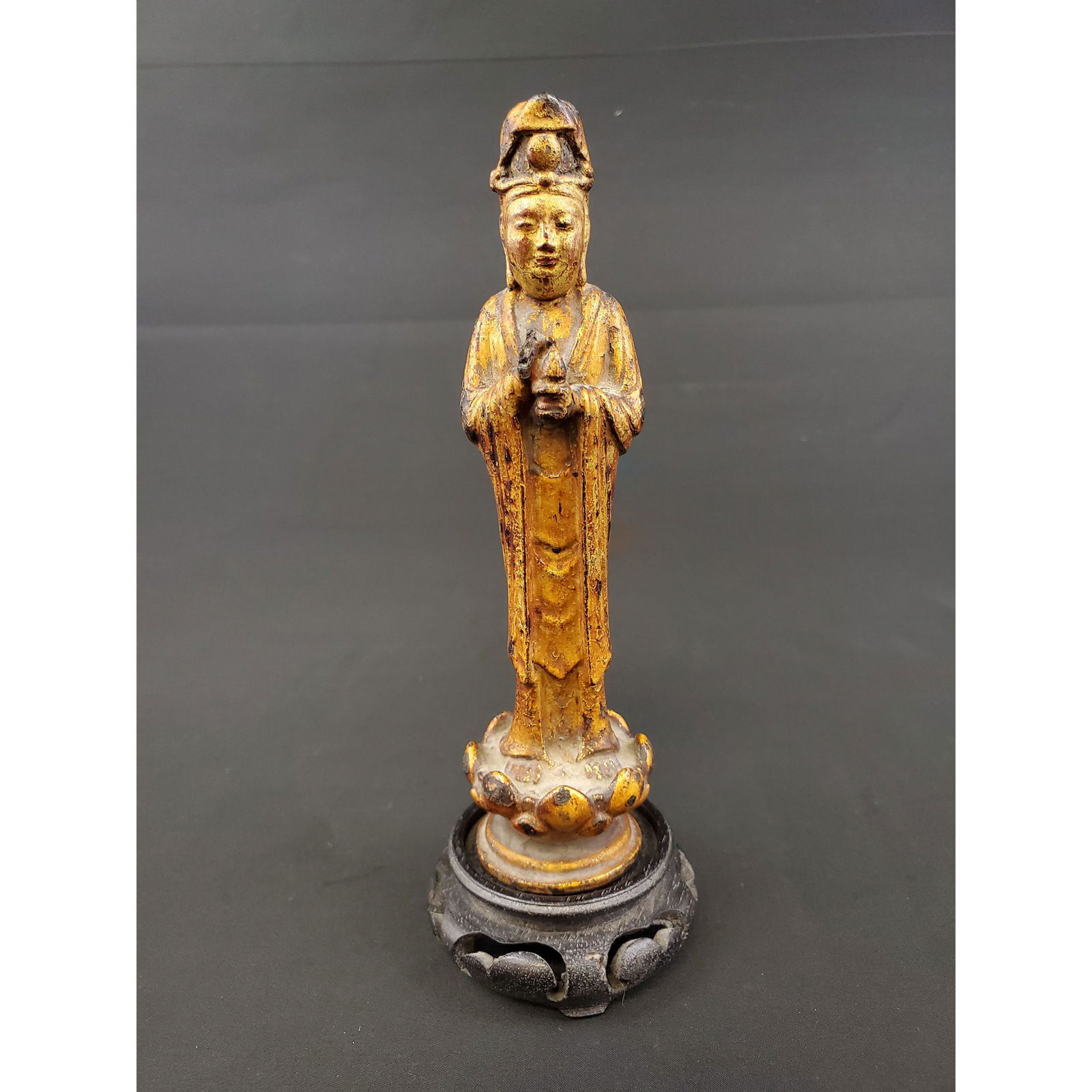 Antique Chinese Gilt Polychrome Bronze Buddha on Lotus (1 of 19)