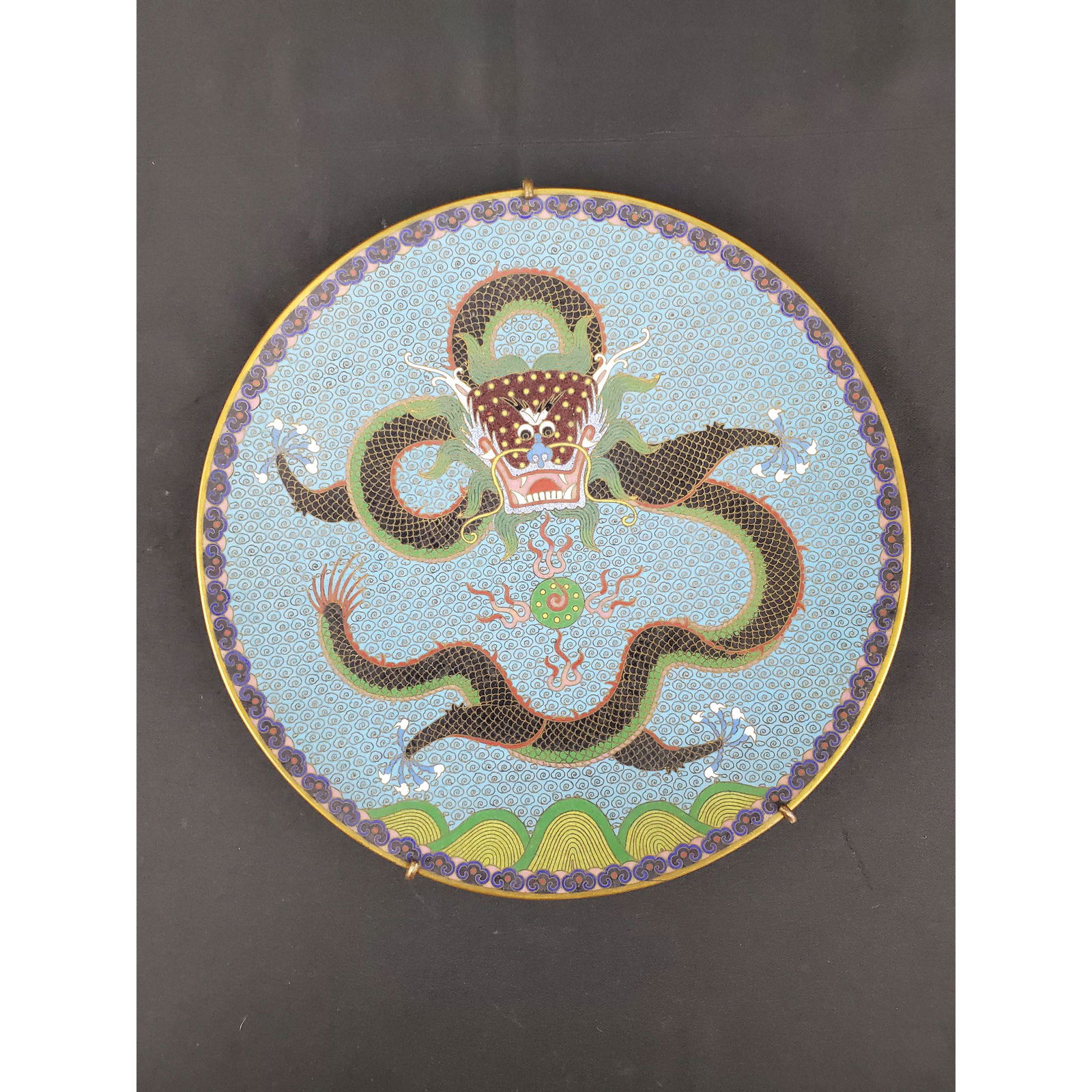 Antique Chinese Cloisonne Plate with 5 Claw Dragon (1 of 14)