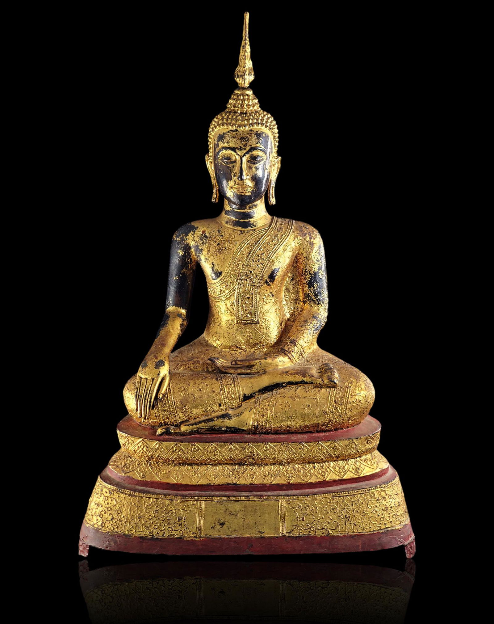 Lg gilt w/ polychrome bronze Buddha 18-19 C (1 of 20)
