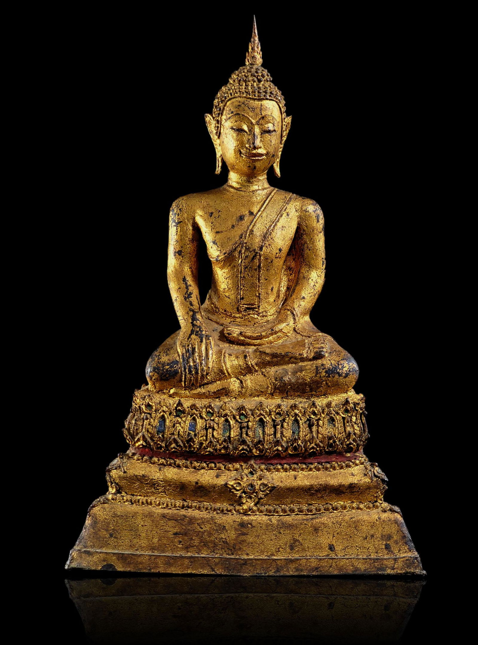 Antique bronze Buddha 18-19th C Gilt Paint (1 of 20)