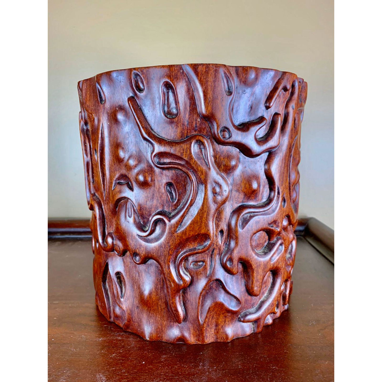 Large Chinese Scroll Pot carved wood (1 of 9)
