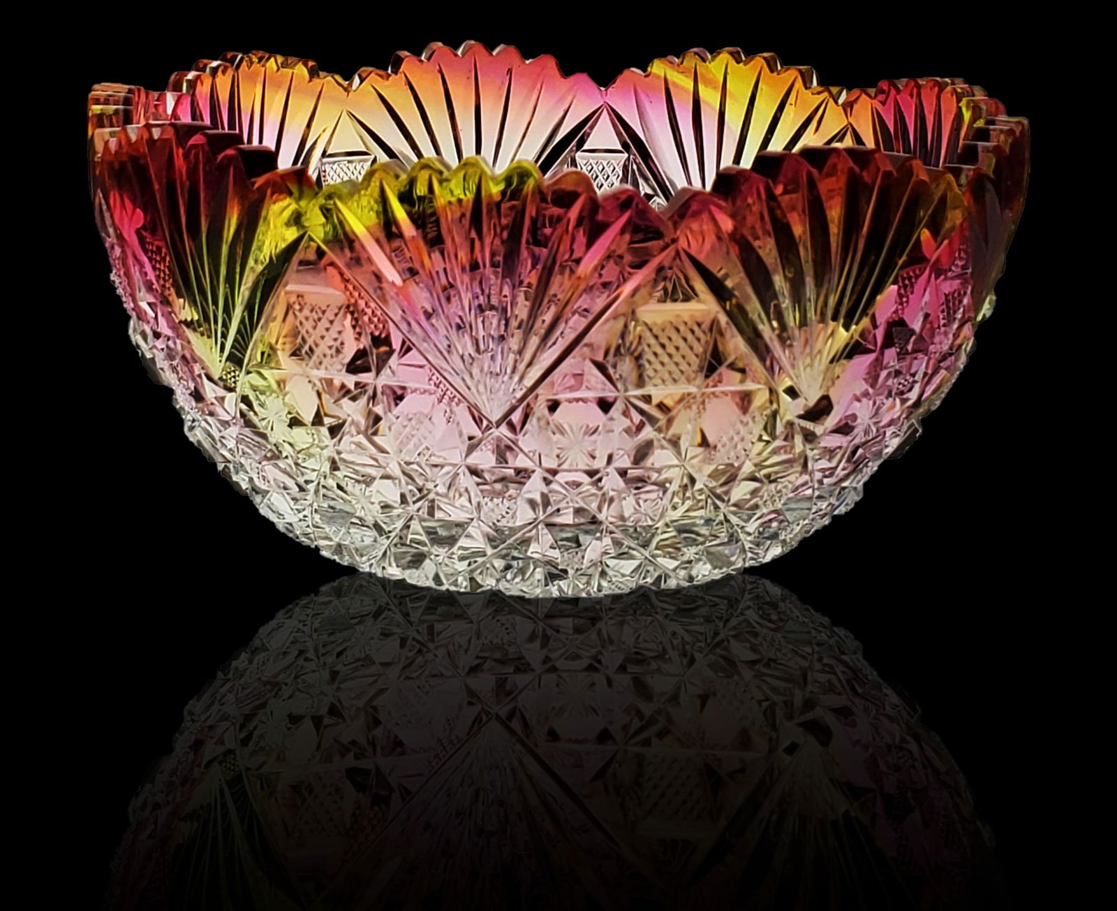 ABP cut glass extremely rare berry bowl cut in rainbow (1 of 20)