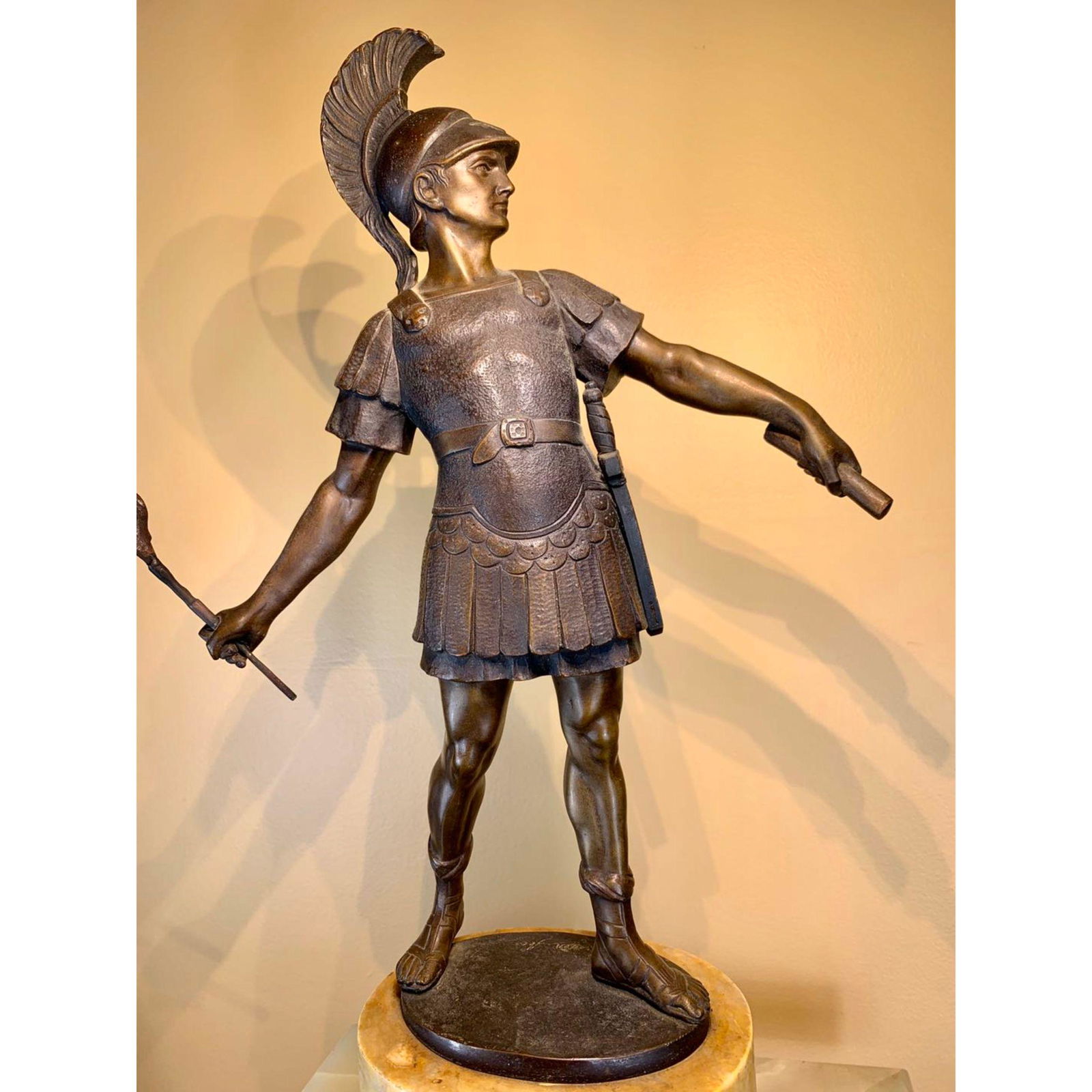 19th C bronze figure of a Roman soldier signed on base (1 of 11)