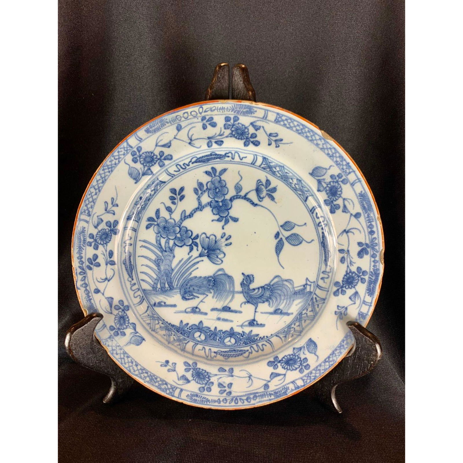 Antique Liverpool blue and white rooster plate ca 1760 (1 of 10)