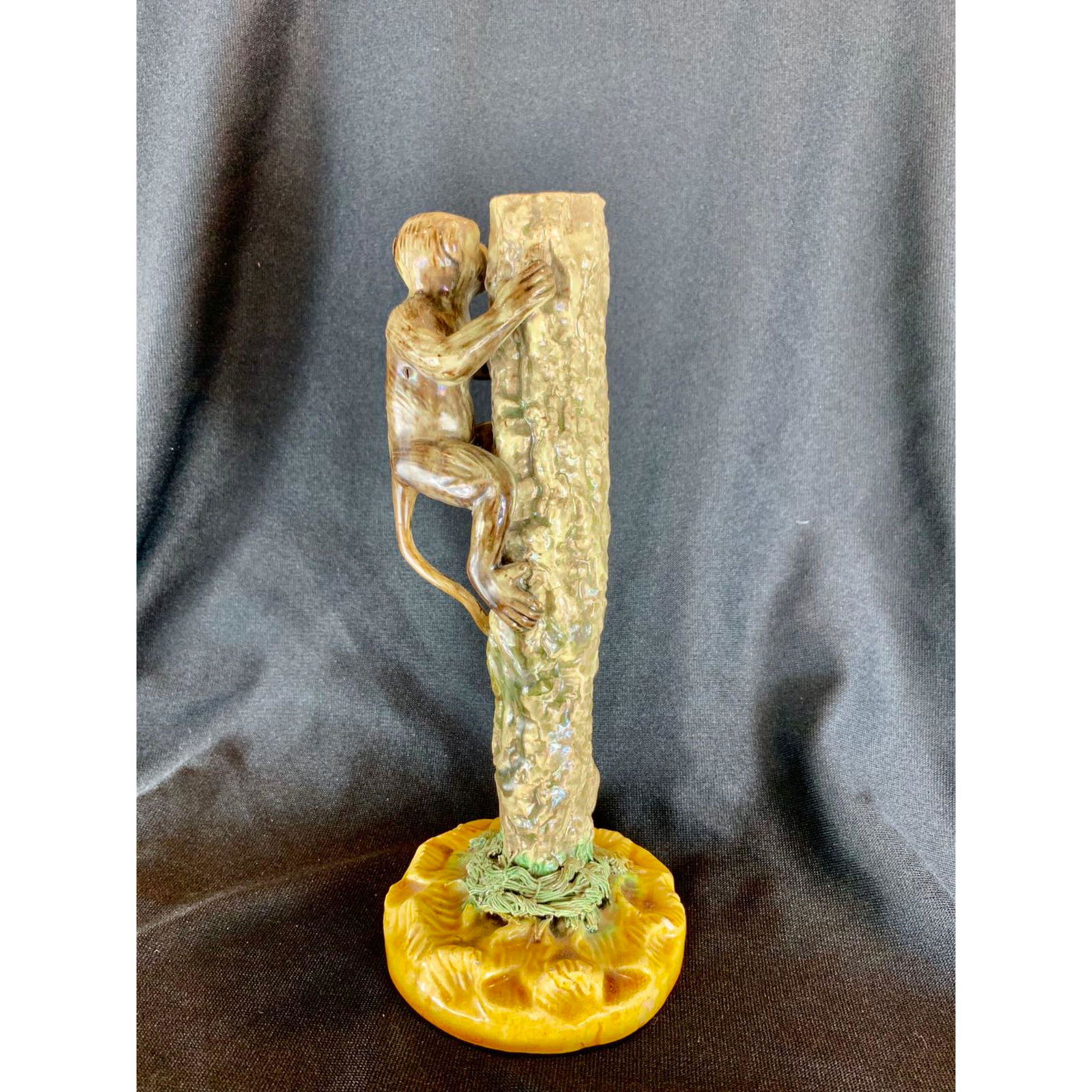 19th C Majolica Bud Vase with Monkey Hallmarked (1 of 11)