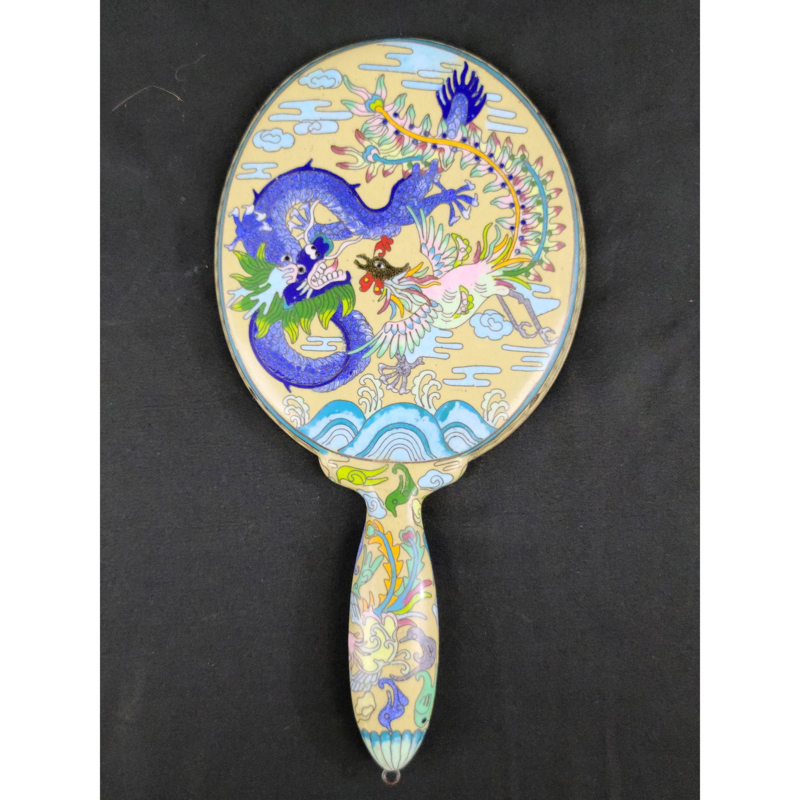 A Chinese Cloisonne mirror with dragon phoenix etc (1 of 11)